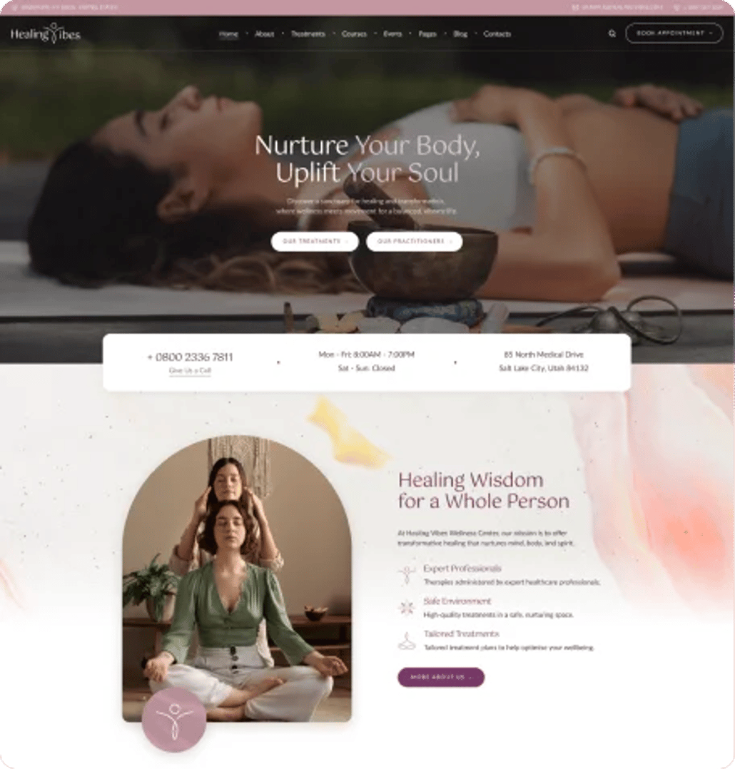 Healing Vibes – Reiki Massage, Yoga & Meditation WordPress Theme - Holistic Wellness Center | CMSMasters studio