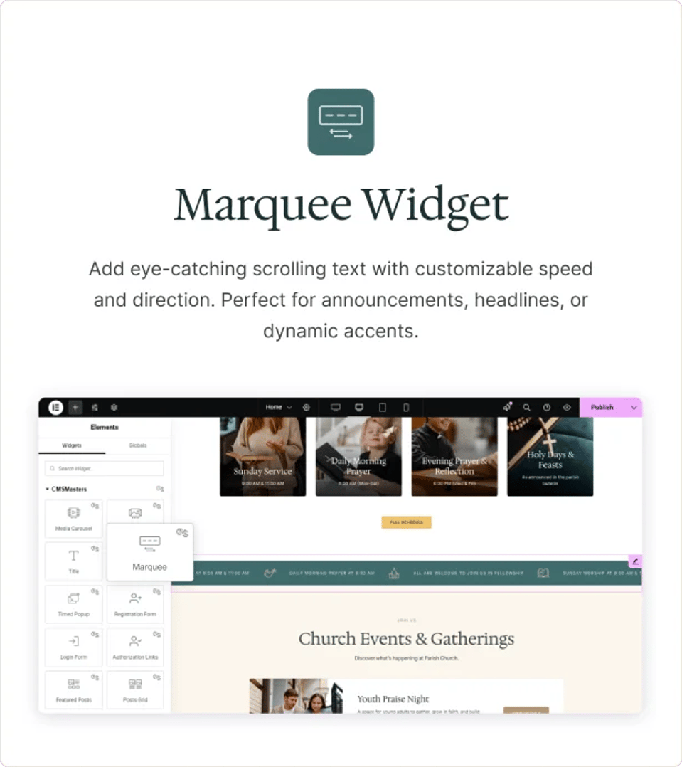 Parish Church - Religion & Charity WordPress Theme - Marquee Widget | CMSMasters studio