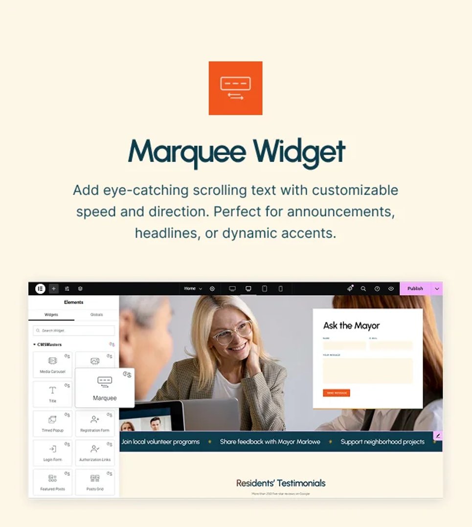 Town Hall - Municipal Portal & Local City Government WordPress Theme - Marquee Widget | CMSMasters studio