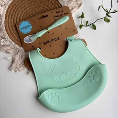 Babero de silicona libre de BPA (con cuchara) color verde agua