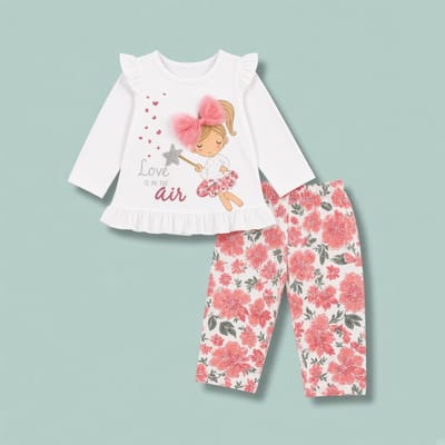 Conjunto algodón love lazo bebita