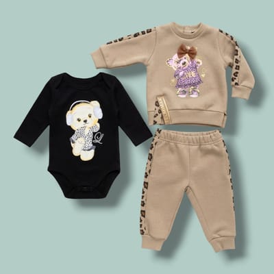 Conjunto osita 3 piezas beige otoño-invierno