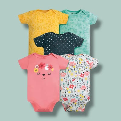 Set 5 bodys manga corta carita y flores
