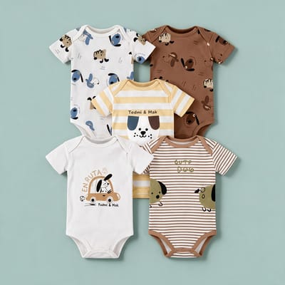 Set 5 bodys manga corta perritos café
