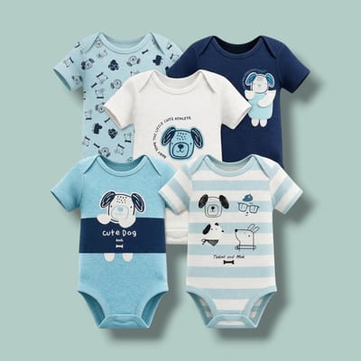 Set 5 bodys manga corta perrito azul