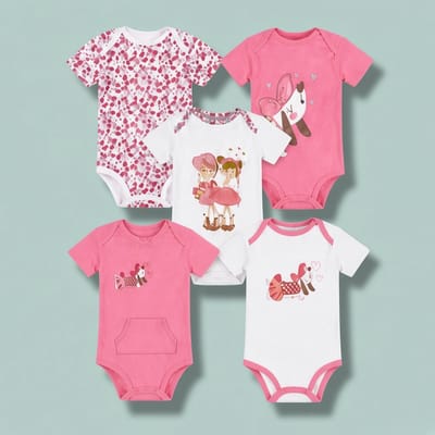 Set 5 bodys manga corta perrita rosa
