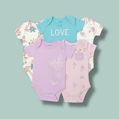 Set 5 bodys manga corta turqueza/lila