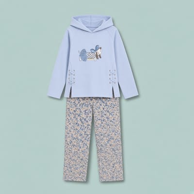 Conjunto buzo algodón perrita celeste
