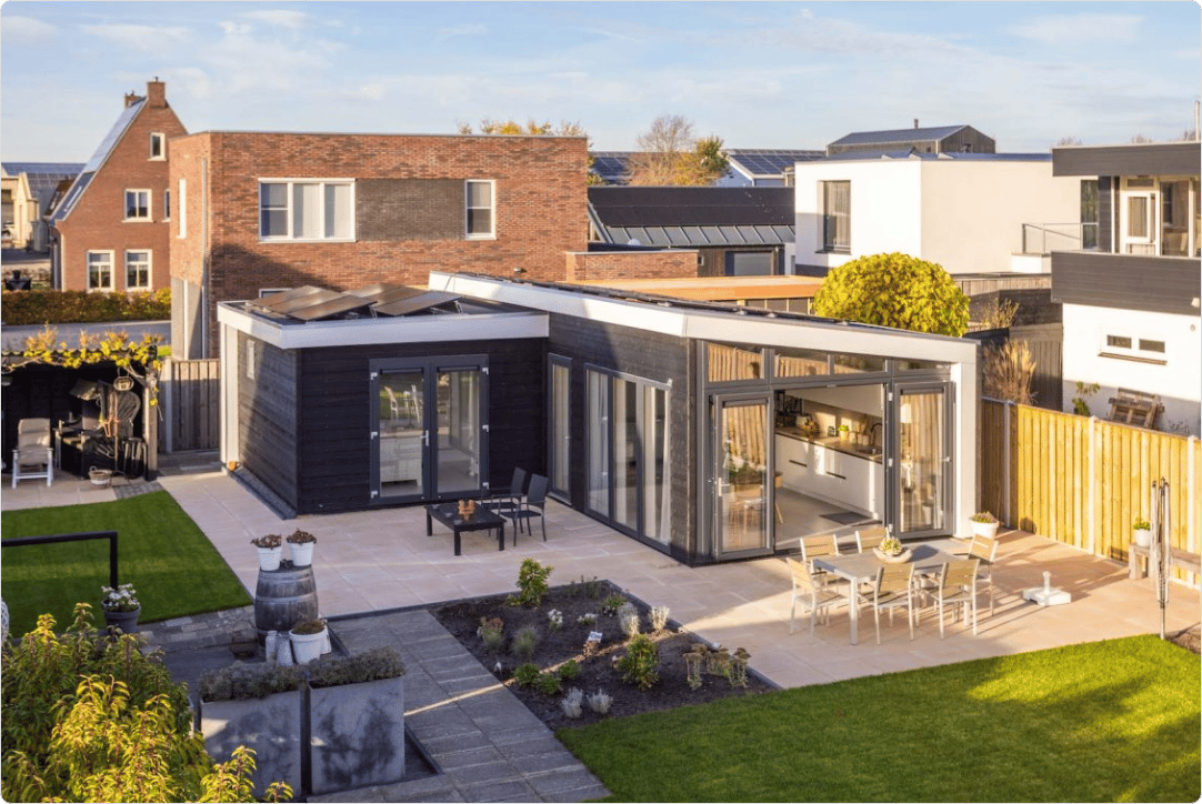 Mantelzorgwoning Model Linde -  vooraanzicht met terras