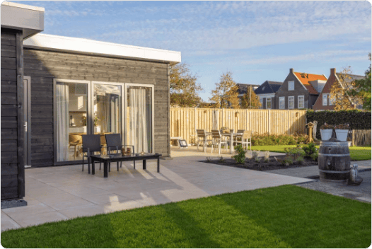 Mantelzorgwoning Model Linde -  terras en rabbat buitenbekleding