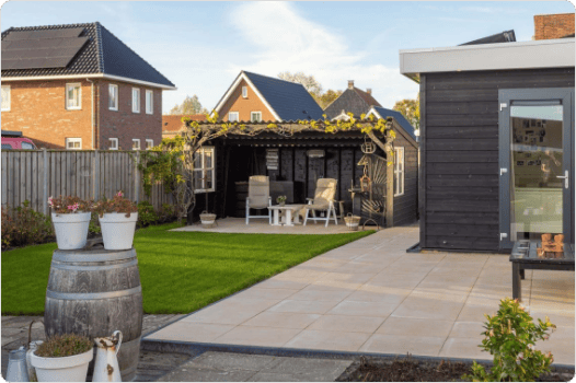 Mantelzorgwoning Model Linde -  In tuin met terras