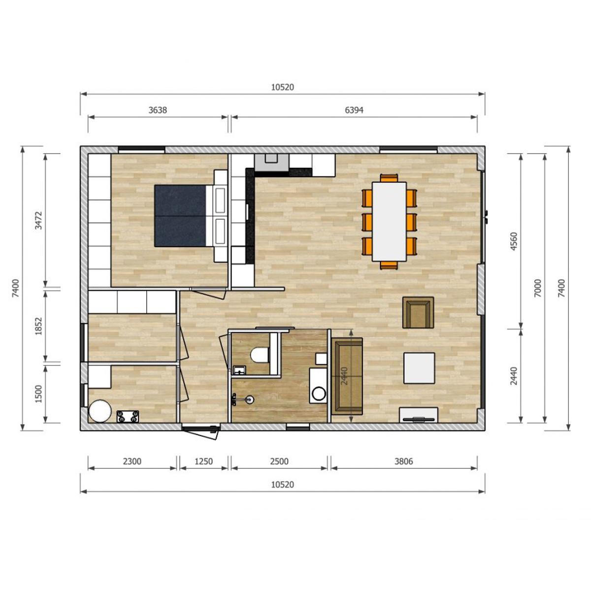 Mantelzorgwoning Model Hortensia – plattegrond