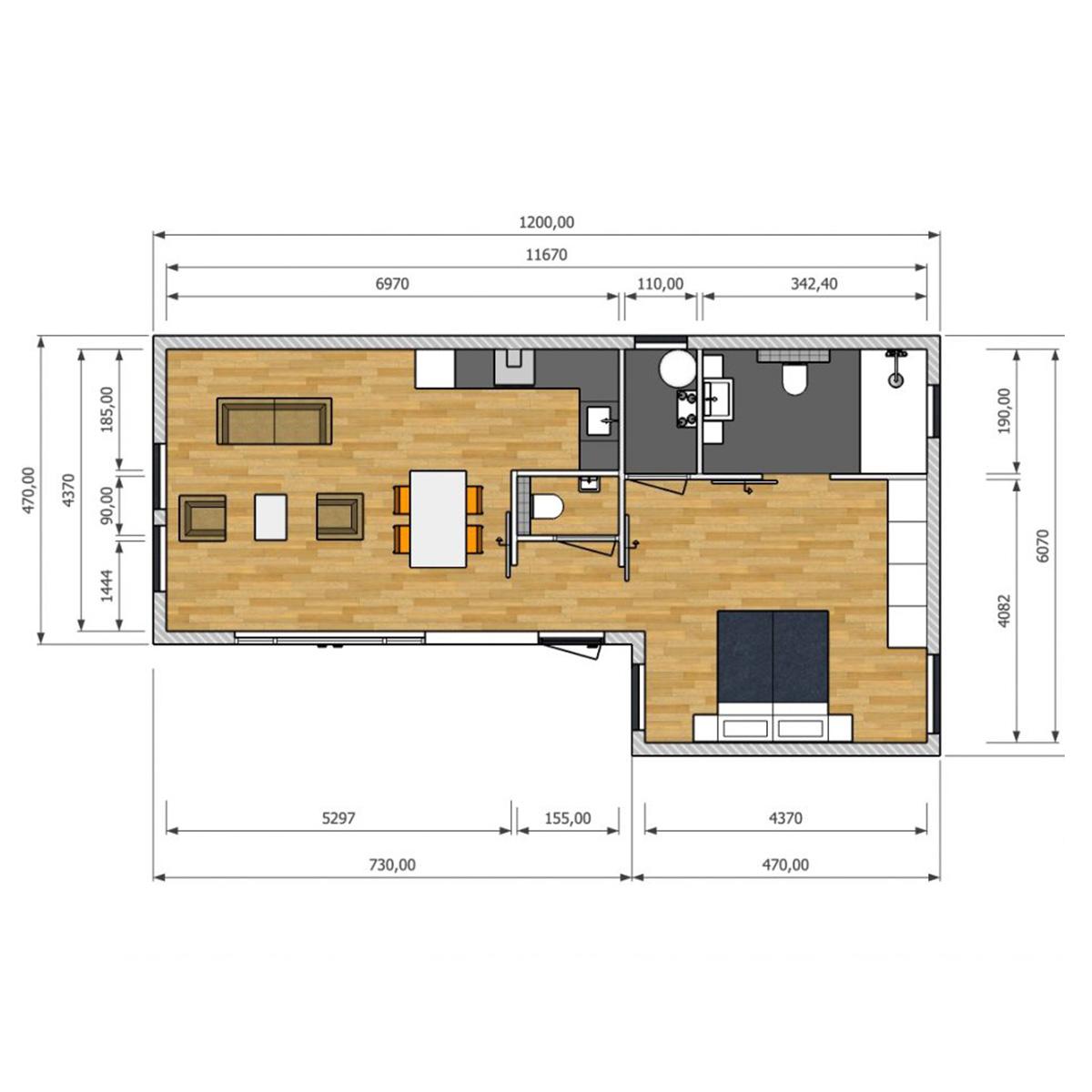 Plattegrond Lavendel 65 m²
