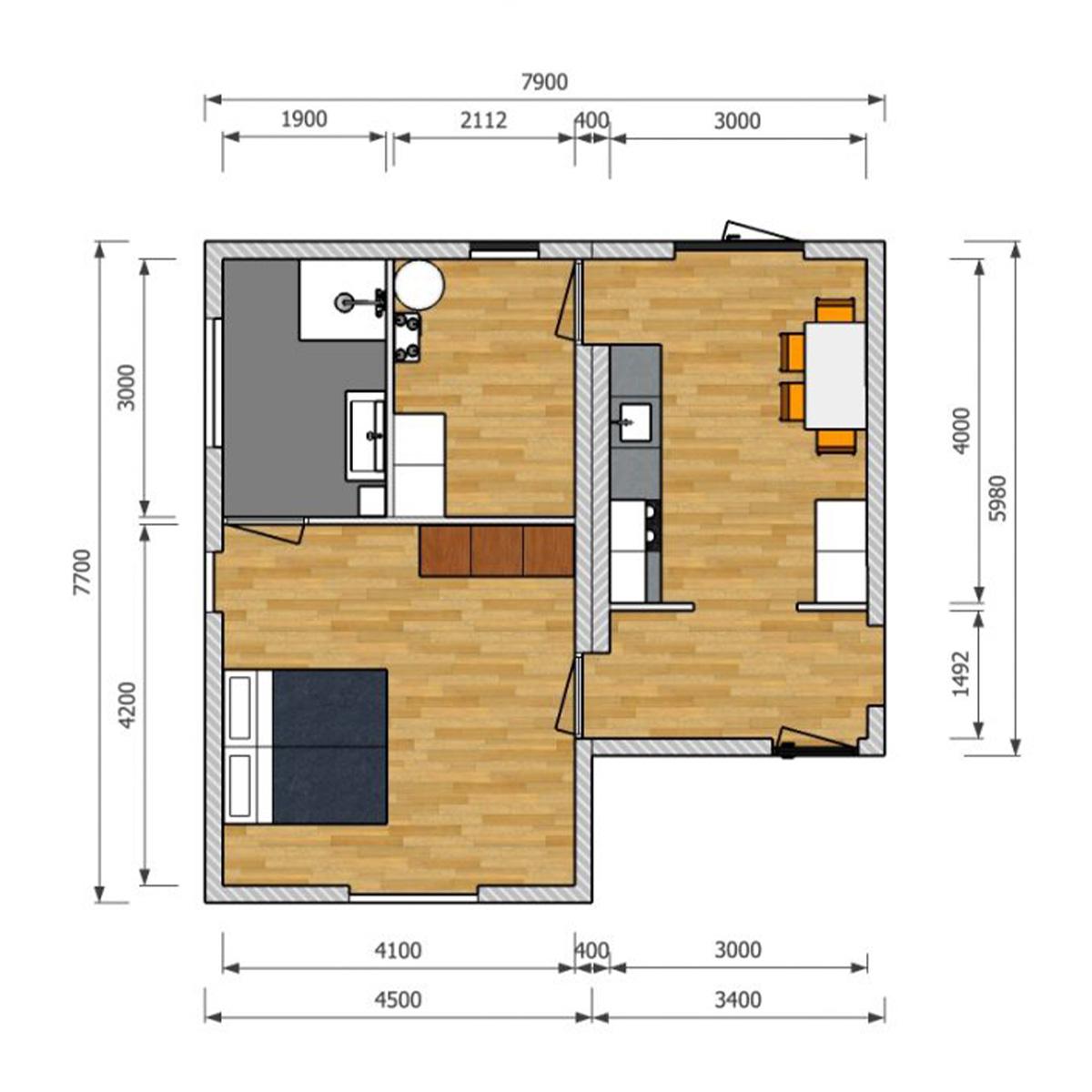 Plattegrond Magnolia 55 m²