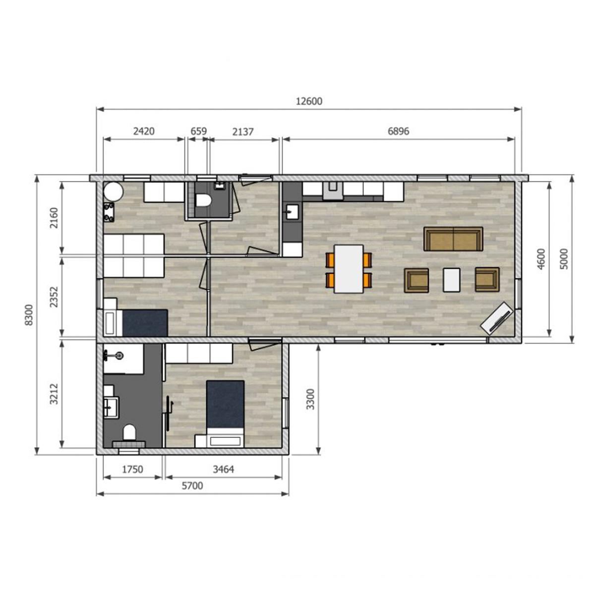 Mantelzorgwoning Model Pioen – lattegrond
