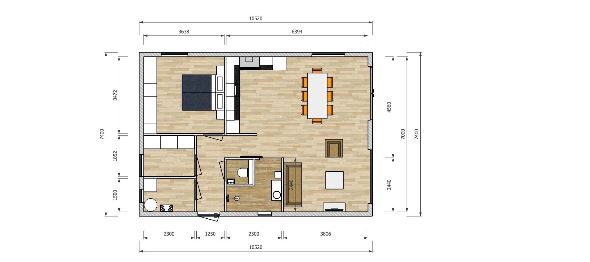 Mantelzorgwoning Model Iris - plattegrond