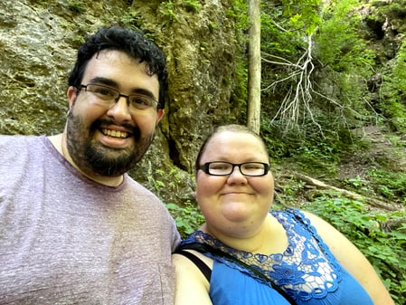 Sasha and Rich exploring caves at a state park in Iowa
