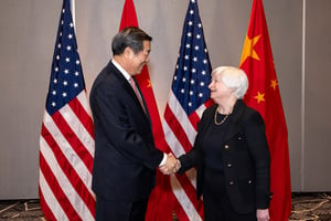 美國財政部長耶倫（Janet Yellen）、中國國務院副總理何立峰