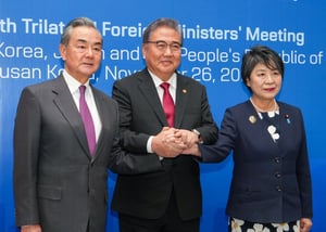 中國外交部長王毅、日本外務大臣上川陽子與南韓外交部長朴振