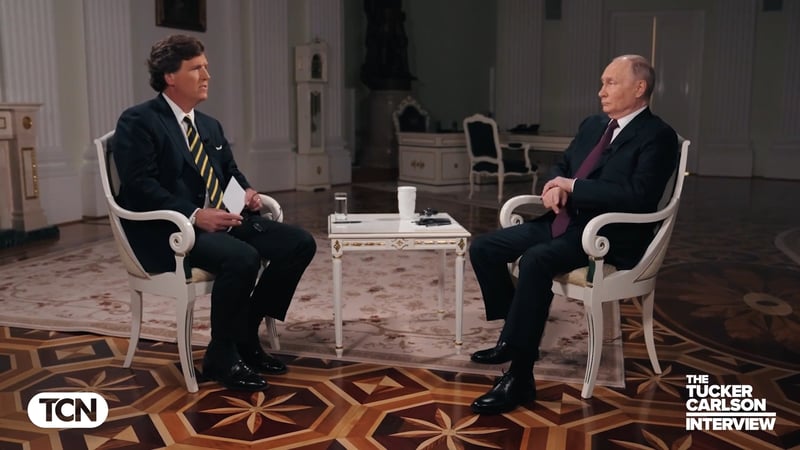 俄羅斯總統普京（Vladimir Putin）接受美國前福斯新聞主播卡爾森（Tucker Carlson）專訪