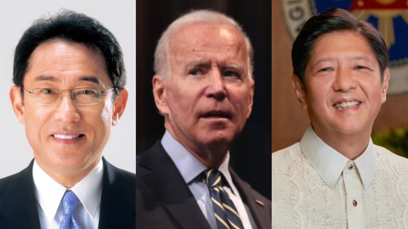 日本首相岸田文雄、美國總統拜登（Joe Biden）和菲律賓總統小馬可仕（Ferdinand Marcos Jr.）