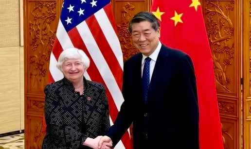 美國財政部長耶倫（Janet Yellen）、中國國務院副總理何立峰