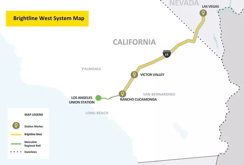 Brightline West的連接南加州與拉斯維加斯的高速鐵路