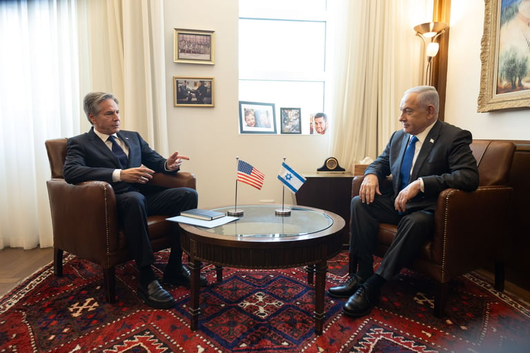 美國國務卿布林肯（Antony Blinken）、以色列總理納坦雅胡（Benjamin Netanyahu）