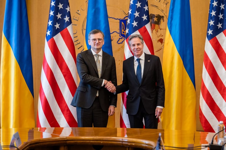 美國國務卿布林肯（Antony Blinken）、烏克蘭外交部長庫列巴（Dmytro Kuleba）