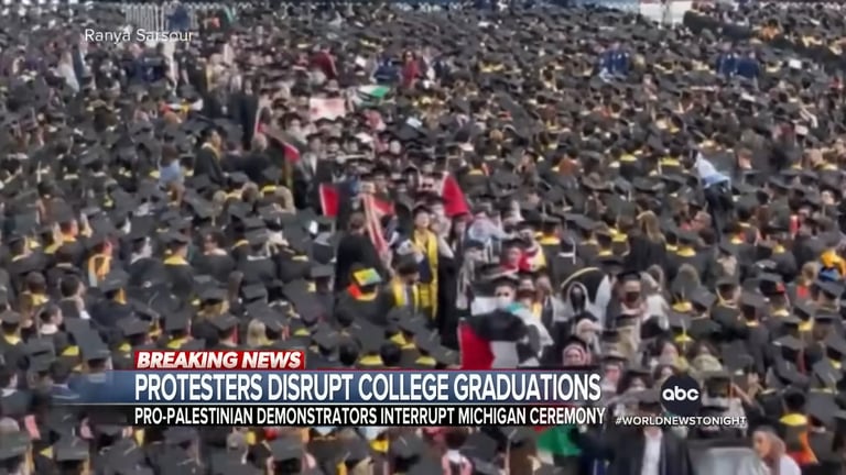 密西根大學畢業典禮 遭挺巴示威學生短暫中斷