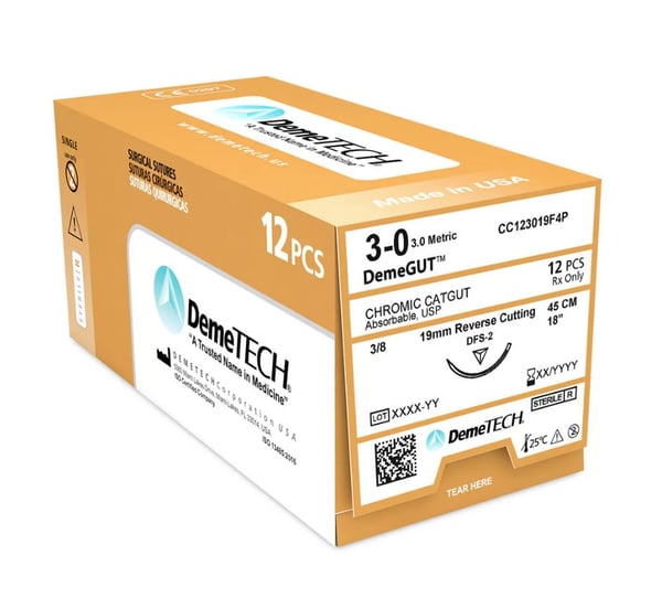 Chromic Gut Suture, 3-0, 18", FS-2 (C6), 12PK