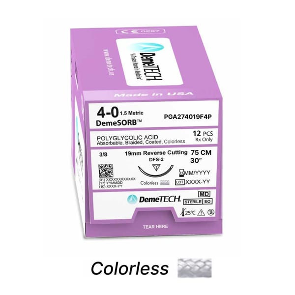 PGA (Polyglycolic Acid) Suture 4-0, 30, Undyed, Braided, FS2 (C6), 12PK