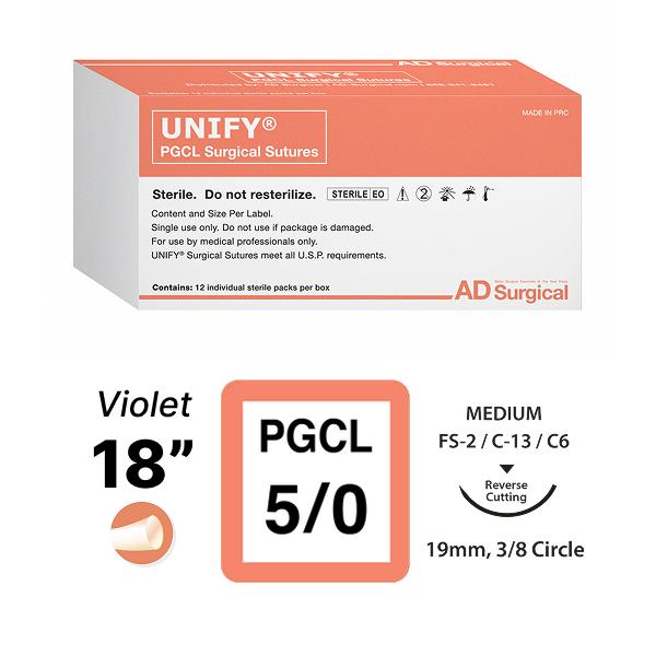 PGCL Suture 5-0, 18, Violet, FS2 (C6), 12PK