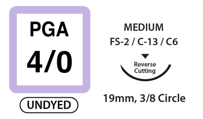 PGA Surgical Sutures, Size 4/0, 30" Thread with 19mm 3/8 Circle