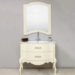 Mobile bagno avorio due cassettoni e specchio in legno, collezione Giotto