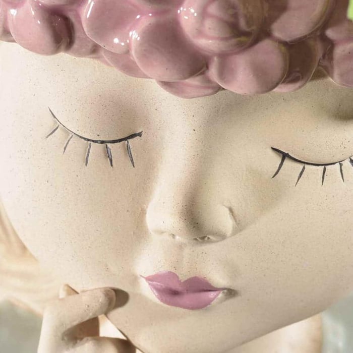 Vaso viso donna in porcellana opaca colorata con corona di fiori 2