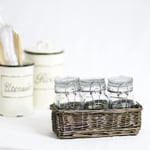 Cesto in vimini con 3 barattoli in vetro portaspezie