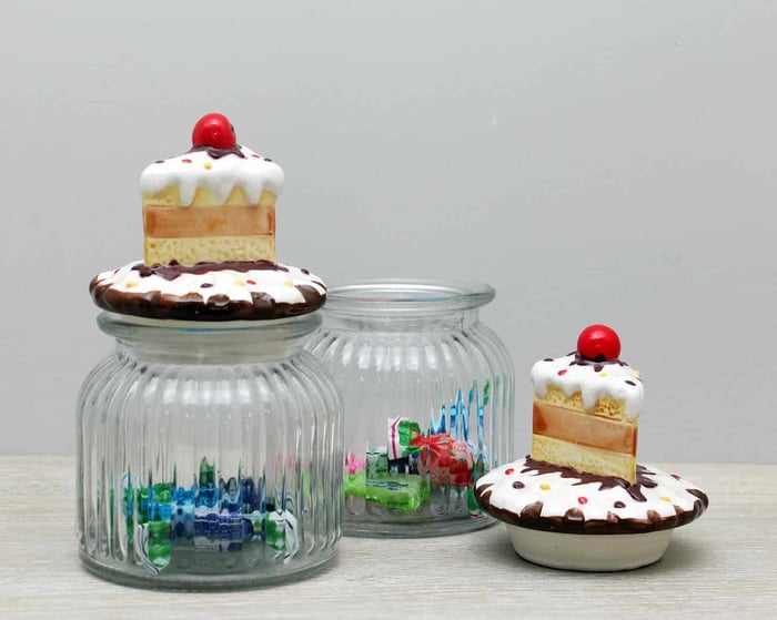 Contenitore in vetro con coperchio decorativo fetta di torta 2