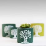 Portavaso in cemento, 3 dimensioni, colore verdone, con decoro “Albero della vita”