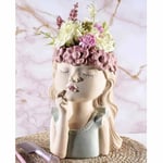 Vaso viso donna in porcellana opaca colorata con corona di fiori