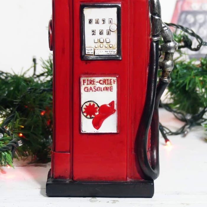 Salvadanaio pompa benzina rossa, decoro natalizio vintage 7