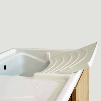 Mobile bagno sospeso con lavabo in ceramica, ante e cassetti sagomati, New York 15