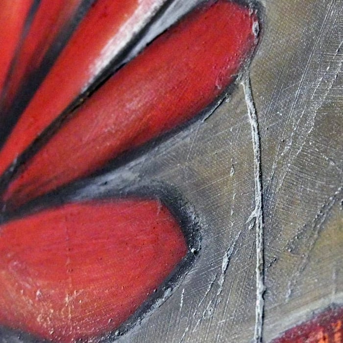 Quadro olio su tela Fiori rossi, dipinto a mano con pennelli, coltello e palette 7