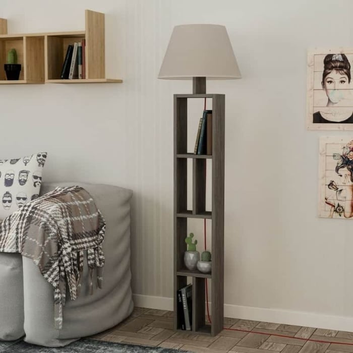 Lampada da terra "Giorno" in legno con libreria - immagine 2