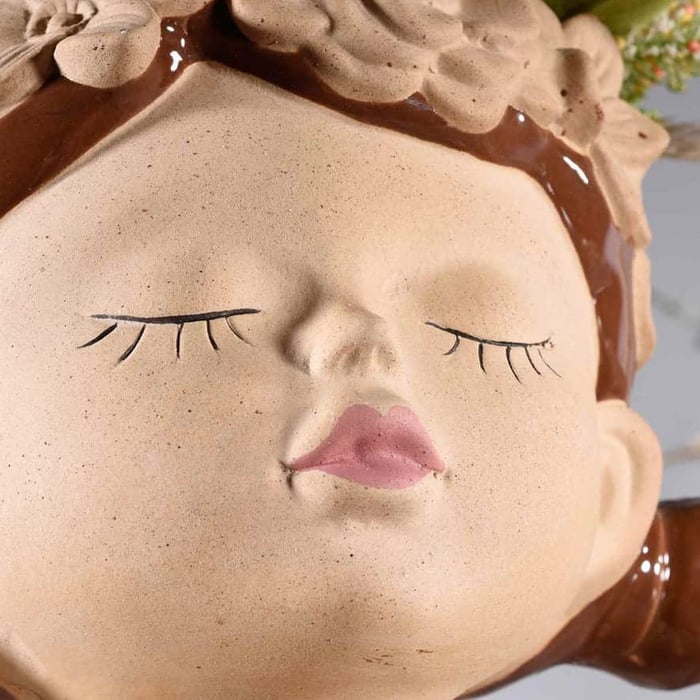Vaso decorativo volto di bimba in porcellana colorata 5