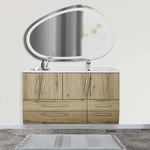 Mobile bagno sospeso con lavabo in ceramica, ante e cassetti sagomati, New York