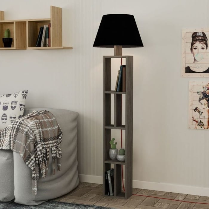 Lampada da terra "Giorno" in legno con libreria - immagine 3