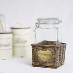 Barattolo in vetro ermetico porta biscotti con cesto in vimini