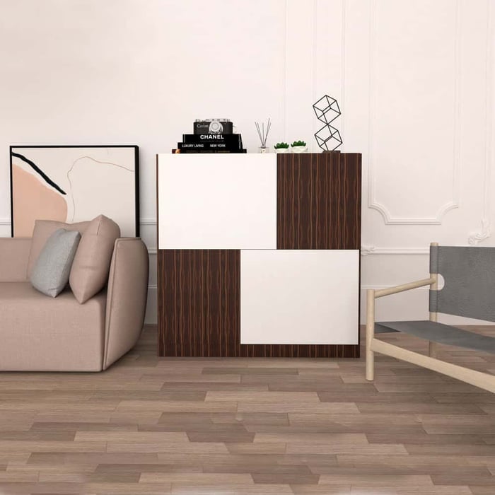 Mobile credenza in legno zebrano e bianco opaco 115x115 cm - immagine 1