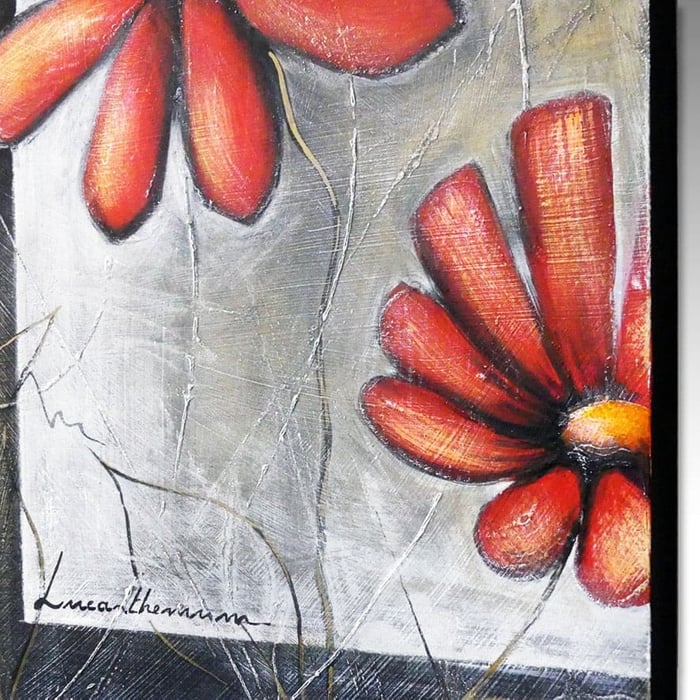 Quadro olio su tela Fiori rossi, dipinto a mano con pennelli, coltello e palette 6